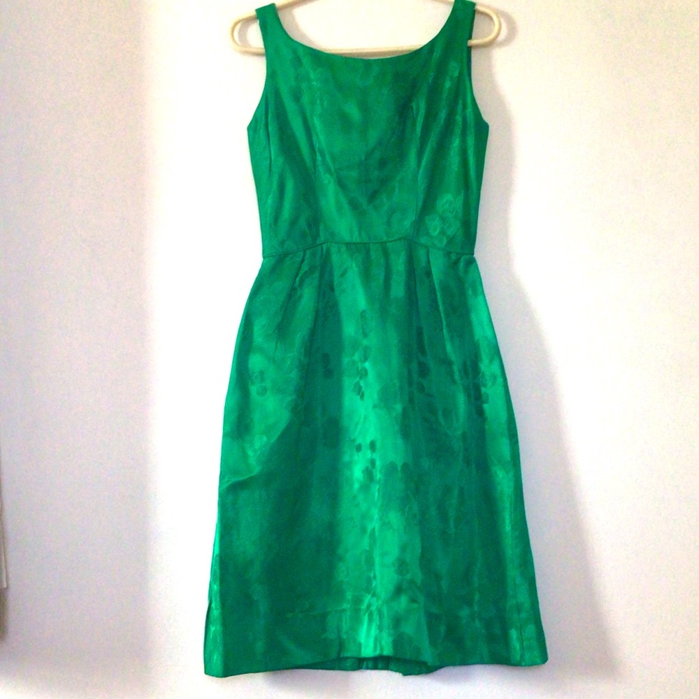 Vintage Kelly Green Silk Jacquard Dress☘️